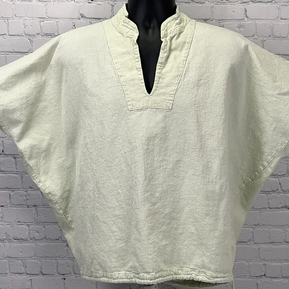 Drawstrings of Malibu Poncho Top Womens OSFM Green V‑Neck Made in USA Cotton